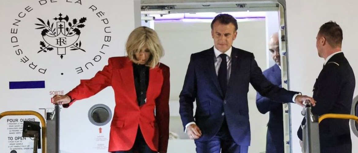 Macron and his wife Brigitte arriving at Vietnam